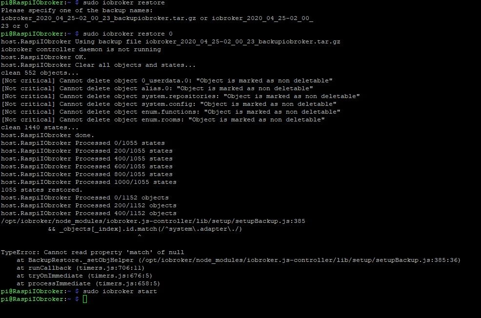 Restore funktioniert nicht