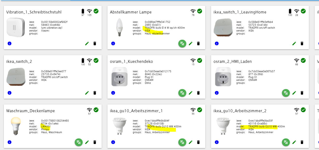 Statusänderung von Zigbee Lampen wird nicht angezeigt.