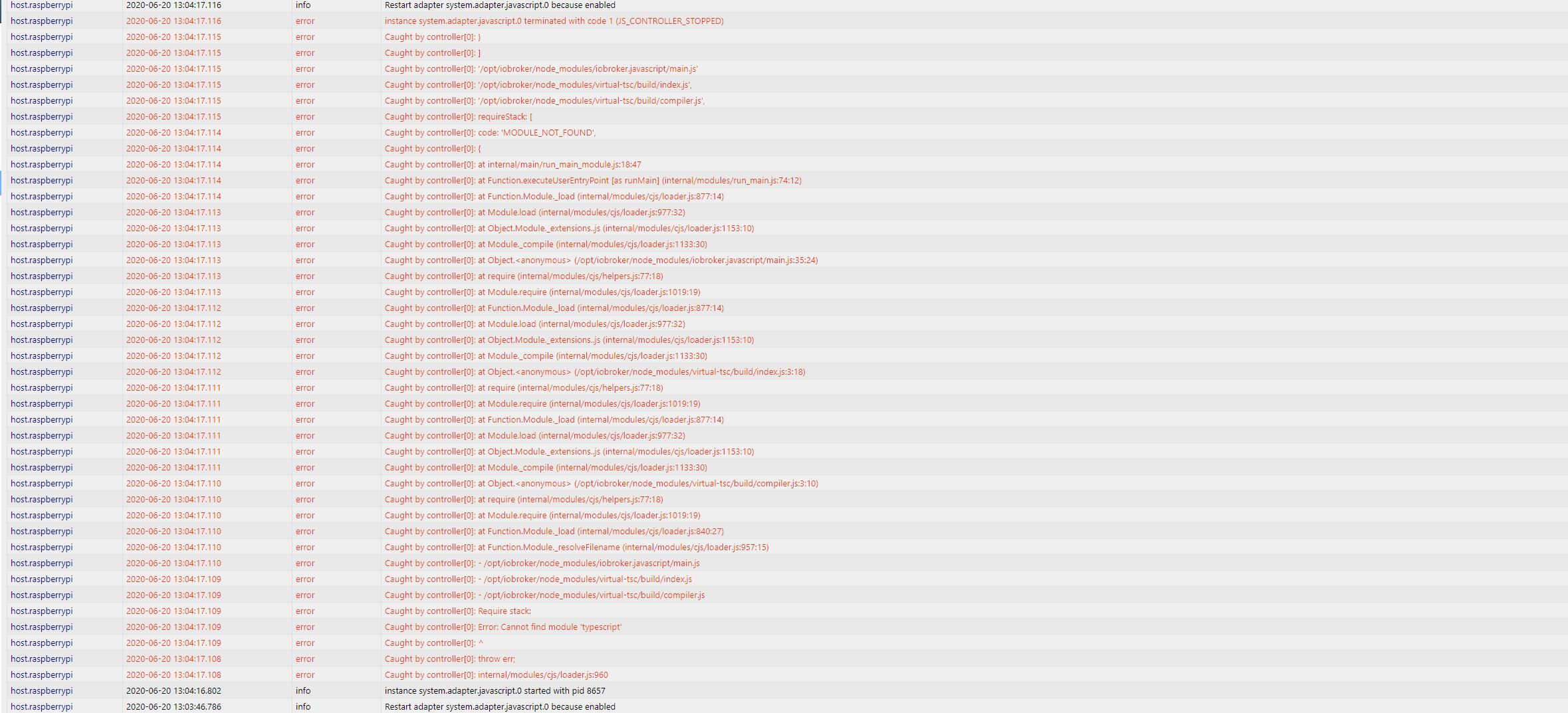 Javascript Adapter wird nicht mehr grün