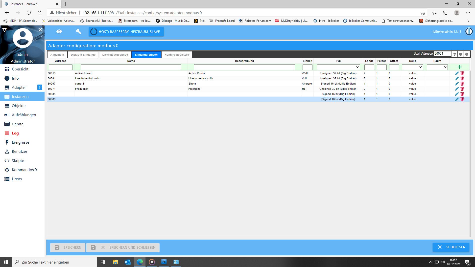 Modbus Adapter Register Hilfe