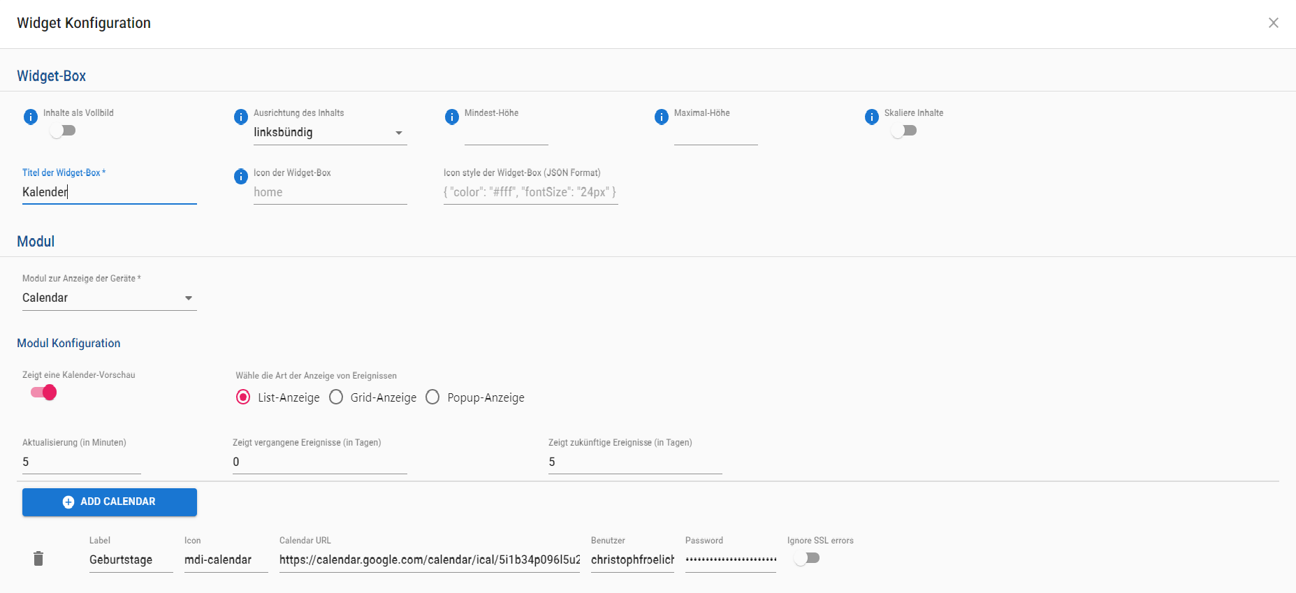 Jarvis Kalender Ereignisse werden nicht angezeigt