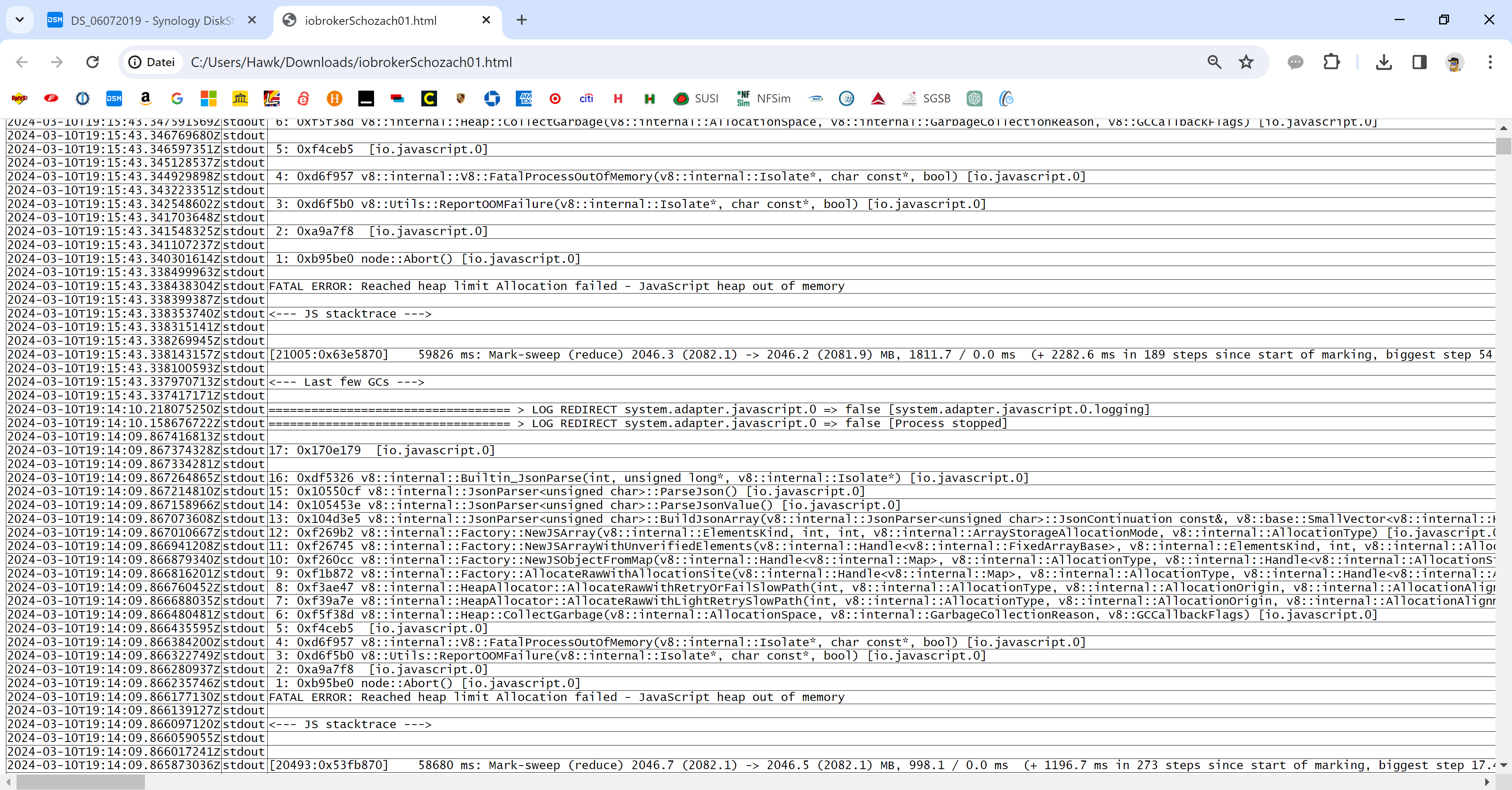 Javascript Adapter 7.8.0 stuerzt ab