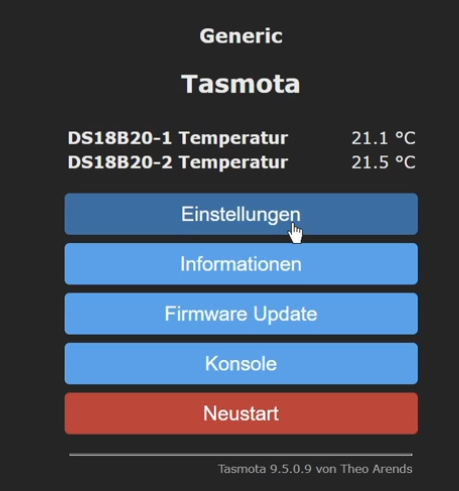 Bild)
MOD-EDIT: Keine externen Hoster nutzen! Bild hier im Forum hochladen!SetOption74 1 15:28:10.839 CMD: SetOption74 1 15:28:10.841 RSL: RESULT = {"SetOption74":"ON"}Welche Vorteile hat ein echter Widerstand?
Wie kann ich jetzt die Temperatur in der Tasmota GUI direkt ablesen?
Kann ich die rote LED dimmen?
Macht eine Systemzeit, ein NTP Server Eintrag Sinn? -
Die "Application Notes" für den Sensor sagen, dass man bei einer Versorgung mit 5 V den gelben Leiter mit einem 4,7 kOhm Widerstand mit +5V verbinden soll.
Dadurch kommt man aber bei einem mit 3,3Volt versorgten ESP32 in einen nicht den Herstellerspezifikationen entsprechenden Bereich. Die Spannung an den Eingangspins des ESP32 soll nie höher, als die Versorgungsspannung liegen - der mit 5 V verbundene Pull-Up-Wiederstand könnte das aber verursachen.Der 18B20 Sensor funktioniert auch mit 3,3 Volt, dann müsste man aber den 4,7 kOhm Widerstand etwas verringern, damit der Pull-Up-Strom im Bereich von 1 mA bleibt..., ich habe Daumen-Mal-Pi in die Grabbelkiste gegriffen, und einen 3,3 kOhm Widerstand bei meinem Aufbau verwendet...
Auf dem ESP-Board ist D5 mit einem 10 kOhm Widerstand mit +3,3 V verbunden ("Strap 4"), wenn ich untenstehendem Schaltplan glauben darf. Durch den vergleichsweise hohen Widerstandswert beträgt der Pull-Up-Strom nur 0,33 mA statt ca 1 mA. Ob das das Signal nicht zu sehr verschmiert, weiß man erst, wenn man es probiert hat ...
https://www.reddit.com/r/esp32/comments/1g9nmqt/request_for_schematic_review_esp32d0wdv3_minimum/
Nachtrag-Link:
-
Das sollte automatisch funktionieren, wenn folgende Bedingungen gegeben sind...
- Sensors.bin geflashed
- Tasmota im Heim-WLAN erreichbar unter einer IP-Adresse
- DS18B20 in Tasmota unter der richtigen GPIO konfiguriert und wurde durch Tasmota erkannt.
Obiges nachtrag - Video ab 9:00
![757ad4c8-64e4-4b1f-ae4b-8545adca2547-grafik.png